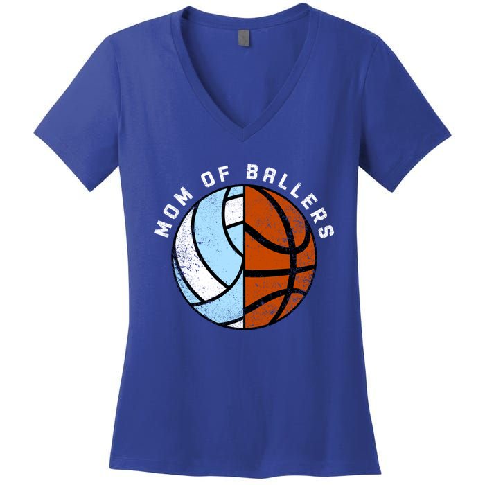 Mom Of Ballers Funny Volleyball Basketball Mom Great Gift Women's V-Neck T-Shirt