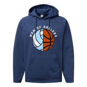 Mom Of Ballers Funny Volleyball Basketball Mom Great Gift Performance Fleece Hoodie