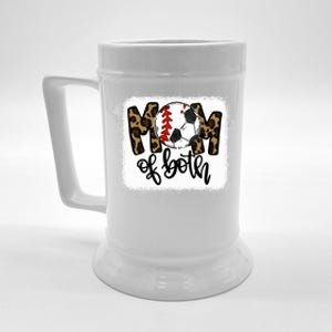 Mom Of Both Leopard Baseball Soccer Great Gift Beer Stein