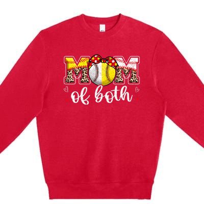 Mom Of Both Leopard Game Day Baseball Softball MotherS Day Premium Crewneck Sweatshirt