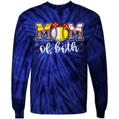 Mom Of Both Leopard Game Day Baseball Softball MotherS Day Tie-Dye Long Sleeve Shirt