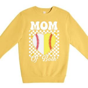 Mom Of Both Baseball Softball Heart Leopard Mothers Day Mama Meaningful Gift Premium Crewneck Sweatshirt