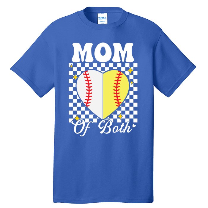 Mom Of Both Baseball Softball Heart Leopard Mothers Day Mama Meaningful Gift Tall T-Shirt