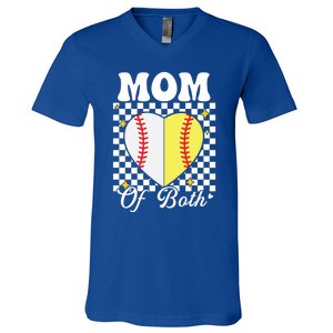 Mom Of Both Baseball Softball Heart Leopard Mothers Day Mama Meaningful Gift V-Neck T-Shirt