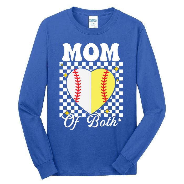 Mom Of Both Baseball Softball Heart Leopard Mothers Day Mama Meaningful Gift Tall Long Sleeve T-Shirt