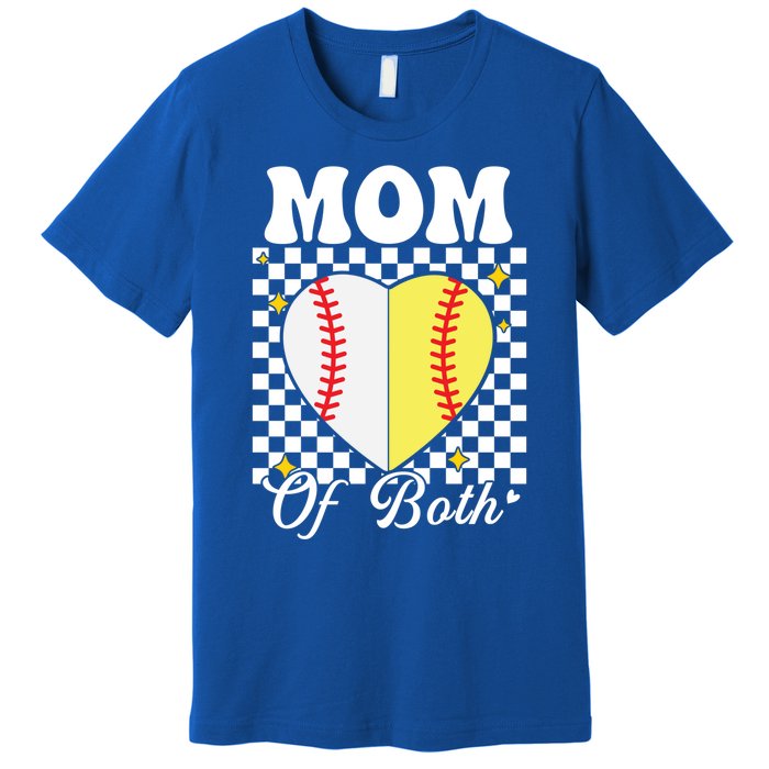 Mom Of Both Baseball Softball Heart Leopard Mothers Day Mama Meaningful Gift Premium T-Shirt