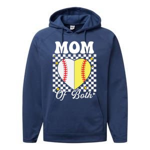 Mom Of Both Baseball Softball Heart Leopard Mothers Day Mama Meaningful Gift Performance Fleece Hoodie