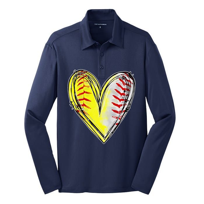 Mom Of Both Baseball Softball Mom Mothers Day Women Silk Touch Performance Long Sleeve Polo