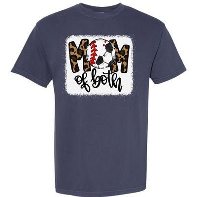 Mom Of Both Leopard Baseball Soccer Garment-Dyed Heavyweight T-Shirt