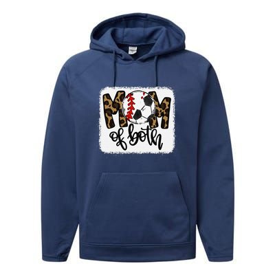 Mom Of Both Leopard Baseball Soccer Performance Fleece Hoodie