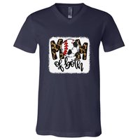 Mom Of Both Leopard Baseball Soccer V-Neck T-Shirt