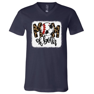 Mom Of Both Leopard Baseball Soccer V-Neck T-Shirt