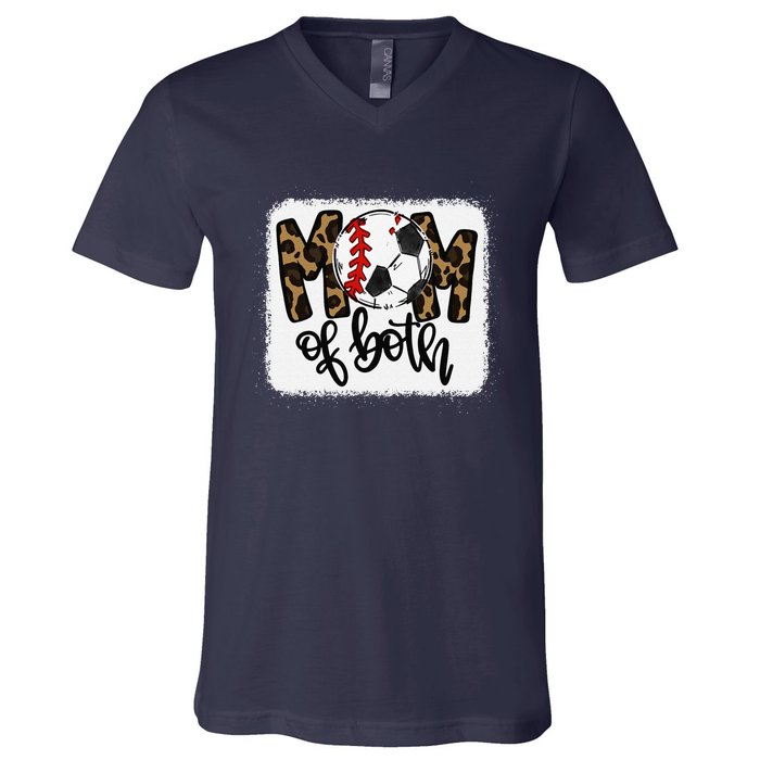 Mom Of Both Leopard Baseball Soccer V-Neck T-Shirt