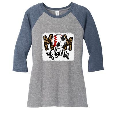 Mom Of Both Leopard Baseball Soccer Women's Tri-Blend 3/4-Sleeve Raglan Shirt