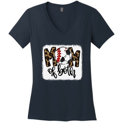 Mom Of Both Leopard Baseball Soccer Women's V-Neck T-Shirt