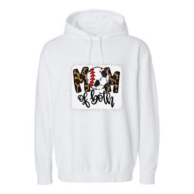 Mom Of Both Leopard Baseball Soccer Garment-Dyed Fleece Hoodie