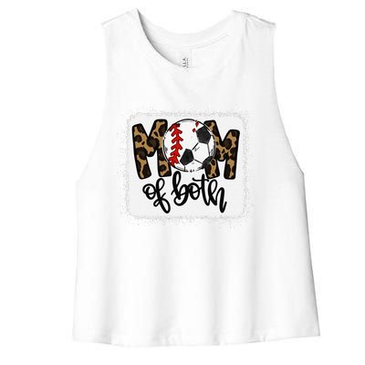 Mom Of Both Leopard Baseball Soccer Women's Racerback Cropped Tank