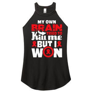 My Own Brain Tried To Kill Me  Stroke Survivor Red Ribbon Women’s Perfect Tri Rocker Tank