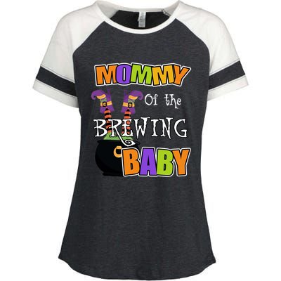 Mommy Of Brewing Halloween Theme Shower Spooky Gift Enza Ladies Jersey Colorblock Tee