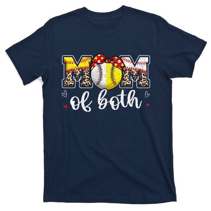 Mom Of Both Leopard Game Day Baseball Softball MotherS Day T-Shirt