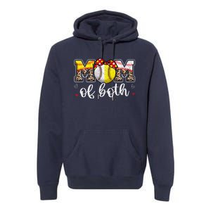 Mom Of Both Leopard Game Day Baseball Softball MotherS Day Premium Hoodie