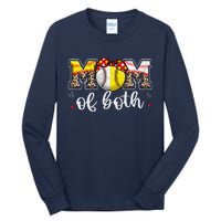 Mom Of Both Leopard Game Day Baseball Softball MotherS Day Tall Long Sleeve T-Shirt