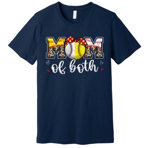 Mom Of Both Leopard Game Day Baseball Softball MotherS Day Premium T-Shirt