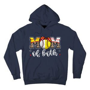 Mom Of Both Leopard Game Day Baseball Softball MotherS Day Tall Hoodie