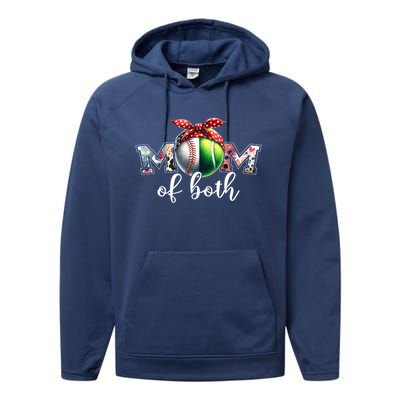 Mom Of Both Baseball Tennis Game Day MotherS Day Cool Gift Performance Fleece Hoodie