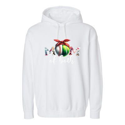 Mom Of Both Baseball Tennis Game Day MotherS Day Cool Gift Garment-Dyed Fleece Hoodie