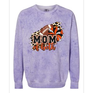 Mom Of Both Football Cheer Orange Black Pom Leopard Great Gift Colorblast Crewneck Sweatshirt