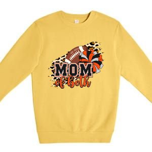 Mom Of Both Football Cheer Orange Black Pom Leopard Great Gift Premium Crewneck Sweatshirt