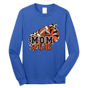 Mom Of Both Football Cheer Orange Black Pom Leopard Great Gift Long Sleeve Shirt