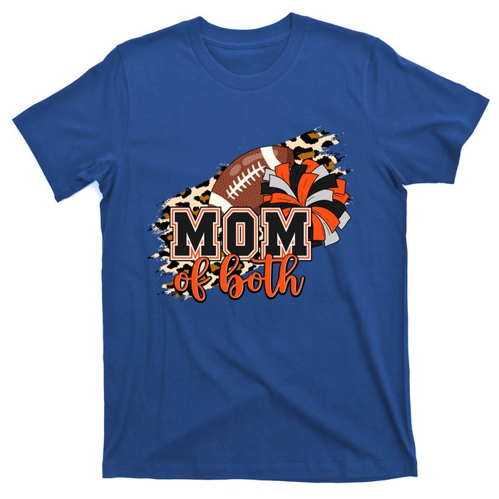 Mom Of Both Football Cheer Orange Black Pom Leopard Great Gift T-Shirt