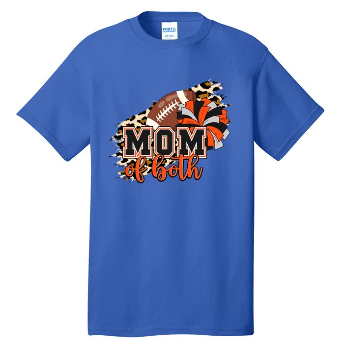 Mom Of Both Football Cheer Orange Black Pom Leopard Great Gift Tall T-Shirt