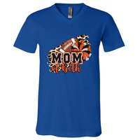 Mom Of Both Football Cheer Orange Black Pom Leopard Great Gift V-Neck T-Shirt