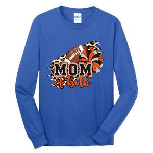 Mom Of Both Football Cheer Orange Black Pom Leopard Great Gift Tall Long Sleeve T-Shirt