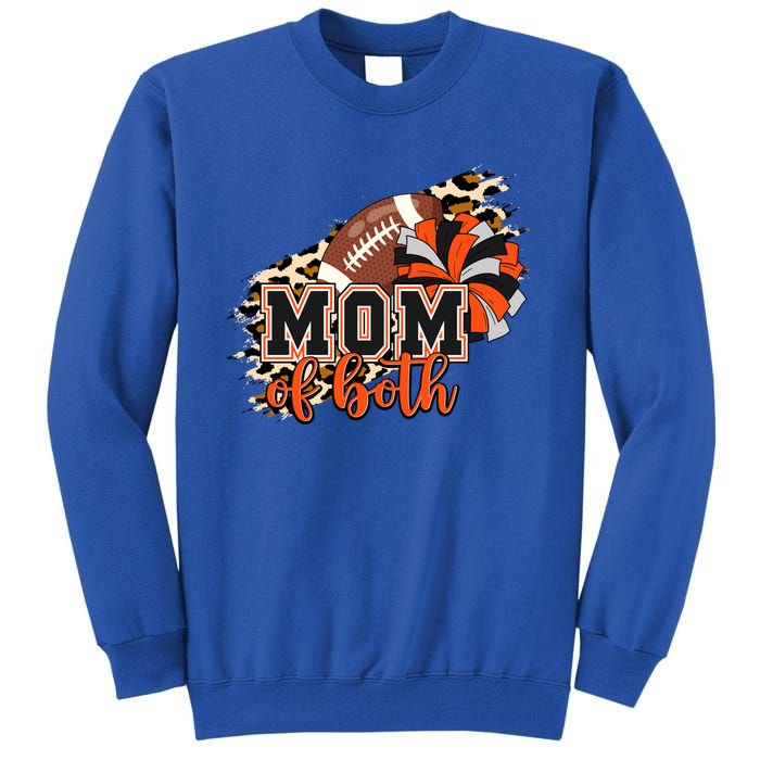 Mom Of Both Football Cheer Orange Black Pom Leopard Great Gift Tall Sweatshirt