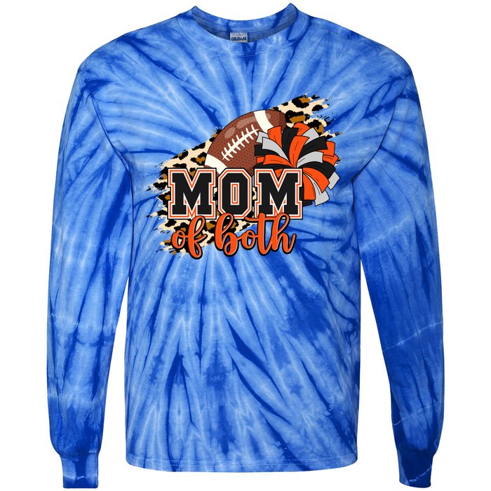 Mom Of Both Football Cheer Orange Black Pom Leopard Great Gift Tie-Dye Long Sleeve Shirt