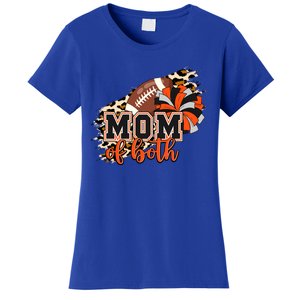 Mom Of Both Football Cheer Orange Black Pom Leopard Great Gift Women's T-Shirt