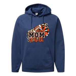 Mom Of Both Football Cheer Orange Black Pom Leopard Great Gift Performance Fleece Hoodie