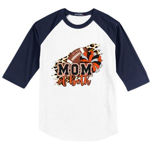 Mom Of Both Football Cheer Orange Black Pom Leopard Great Gift Baseball Sleeve Shirt