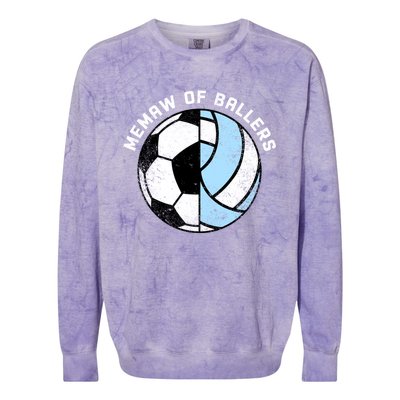 Memaw Of Ballers Funny Soccer Volleyball Grandma Memaw Gift Colorblast Crewneck Sweatshirt