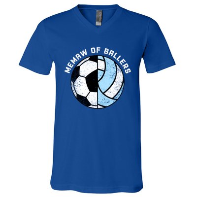 Memaw Of Ballers Funny Soccer Volleyball Grandma Memaw Gift V-Neck T-Shirt