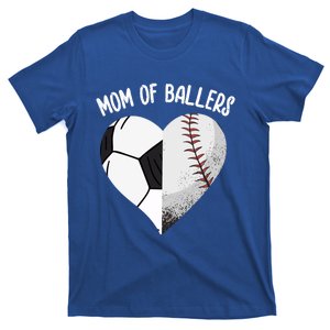 Mom Of Ballers Soccer Baseball Mama Heart Funny Gift T-Shirt