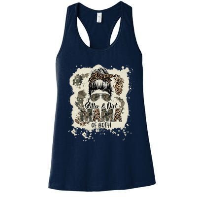 Mama Of Both Leopard Camo Messy Bun Bleached Women's Racerback Tank