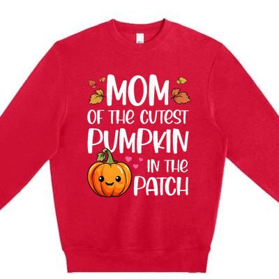 Mom Of Cutest Pumpkin In The Patch Halloween Thanksgiving Premium Crewneck Sweatshirt