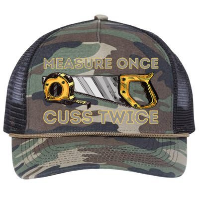 Measure Once Cuss Twice Carpenter & Woodworking Woodworker Retro Rope Trucker Hat Cap