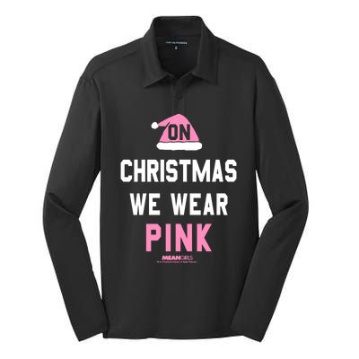 Mean On Christmas We Wear Pink Santa Hat Gift Silk Touch Performance Long Sleeve Polo