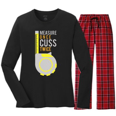 Measure Once Cuss Twice Construction Worker Gift Women's Long Sleeve Flannel Pajama Set 